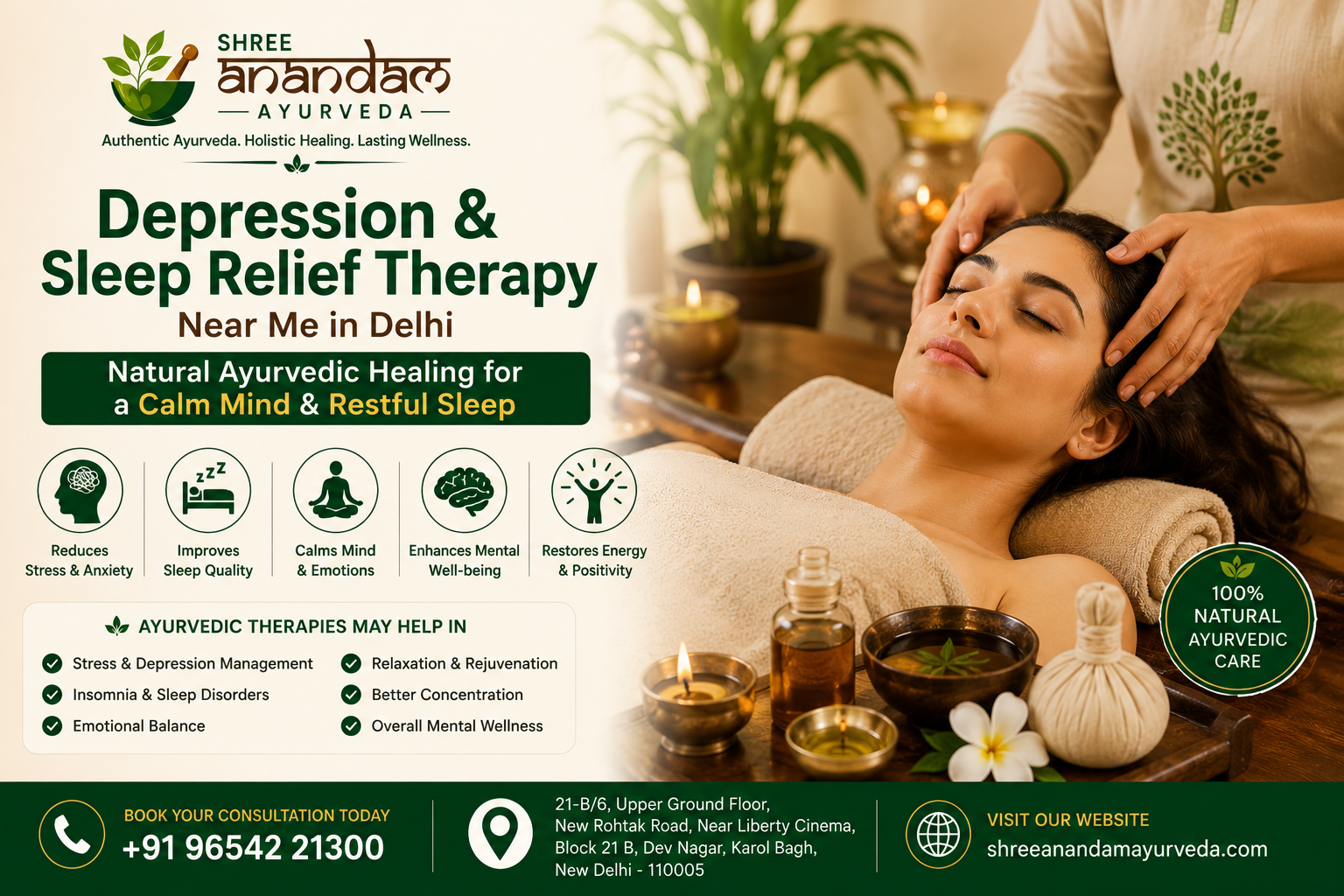 Depression Sleep Relief Therapy Near Me in Delhi – Natural Ayurvedic Treatment at Shree Anandam Ayurveda